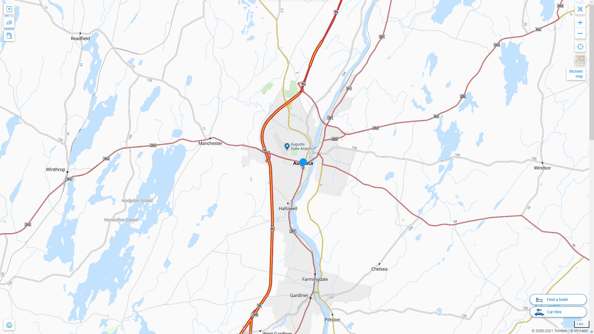 Augusta Maine Highway and Road Map